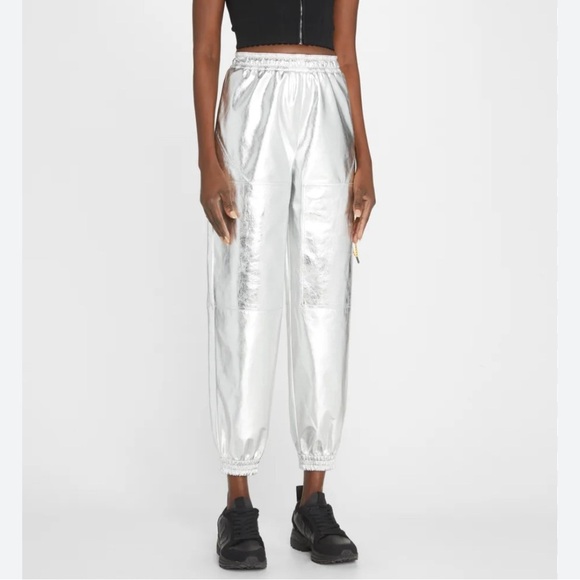 Stella McCartney Metallic Silver Foil Jogger Pants Size IT46/US 10/12 $995 NWOT - Picture 1 of 8